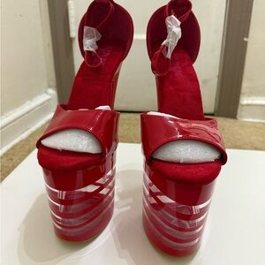 Red Patent Platform Ankle-Strap Heels